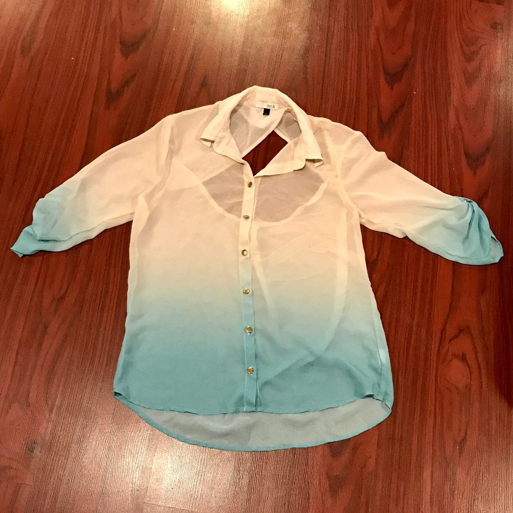 Tan/Turquoise Ombre Button-Down Blouse